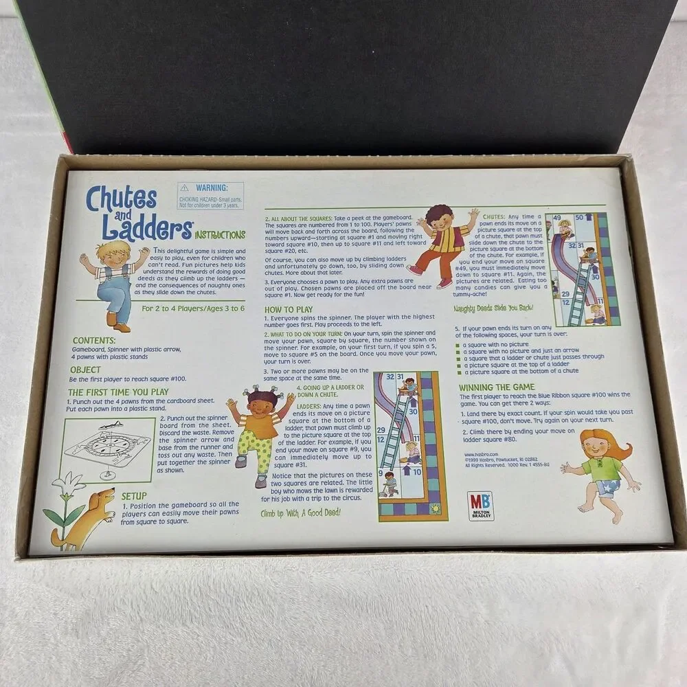 Vintage 1999 Chutes and Ladders Board Game Hasbro Milton-Bradley Complete